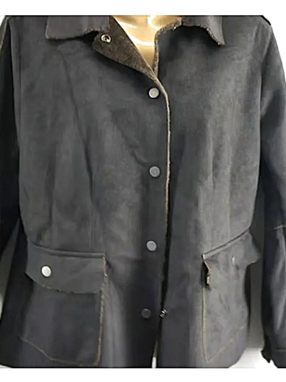 Cabi Faux Suede Fur Lined Snap Jacket size L